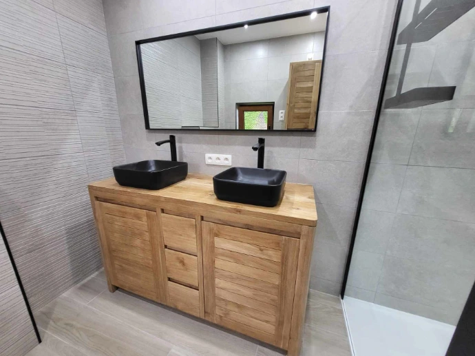 meuble salle de bain teck double vasque