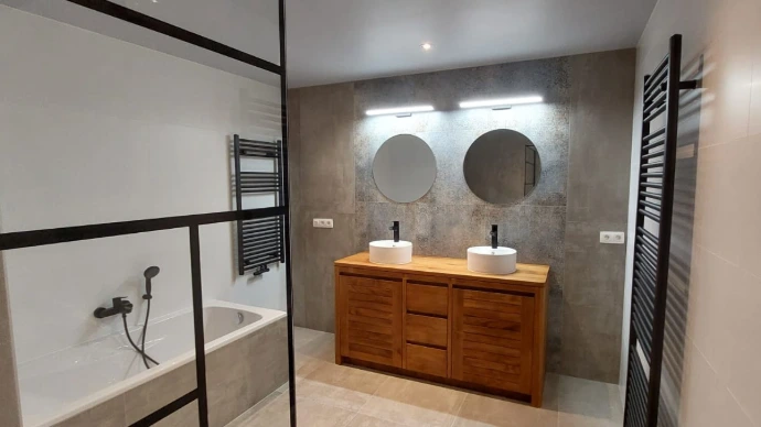 meuble salle de bain teck double vasque