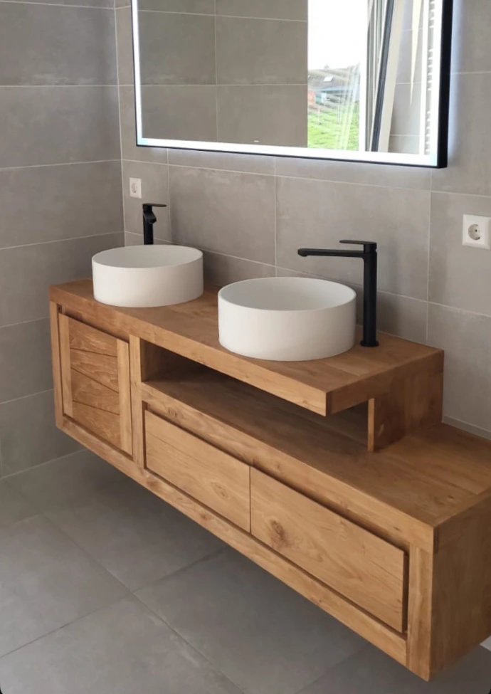 meuble salle de bain teck a suspendre