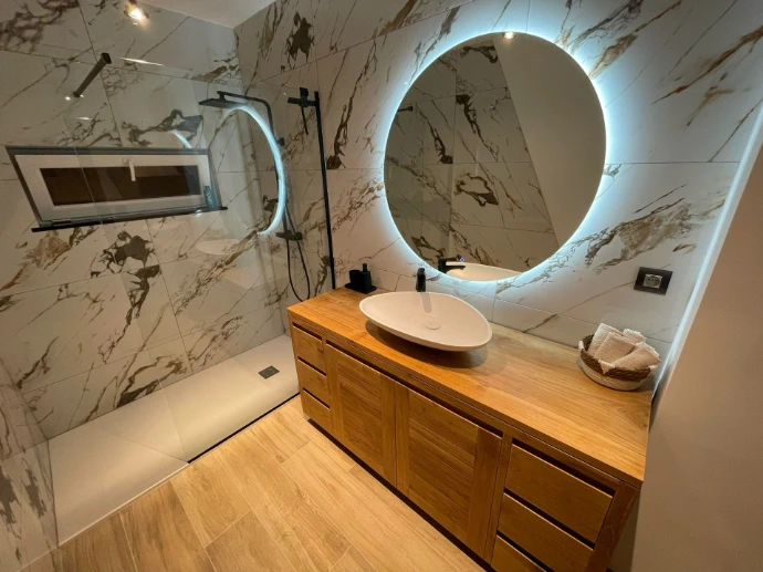 meuble salle de bain teck simple vasque