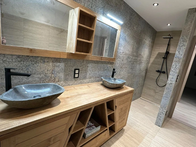 meuble salle de bain teck double vasque