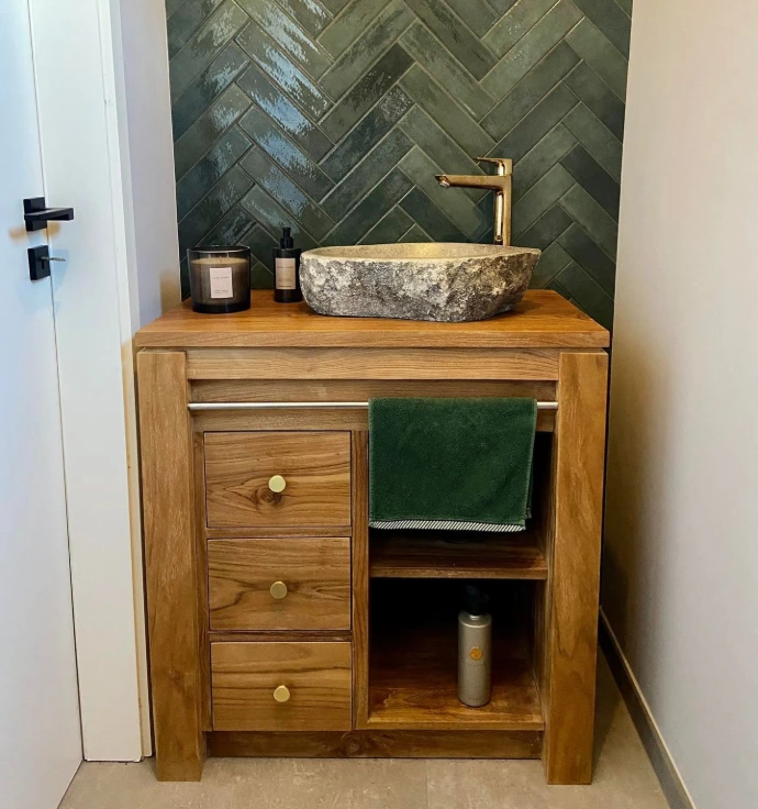 meuble salle de bain teck simple vasque