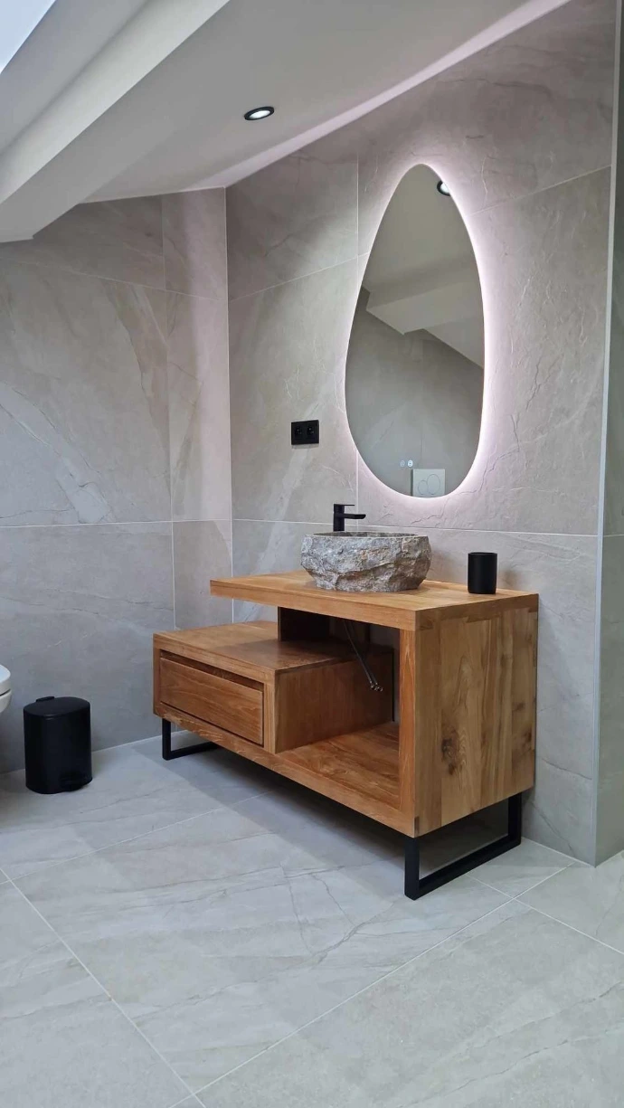 meuble salle de bain teck simple vasque