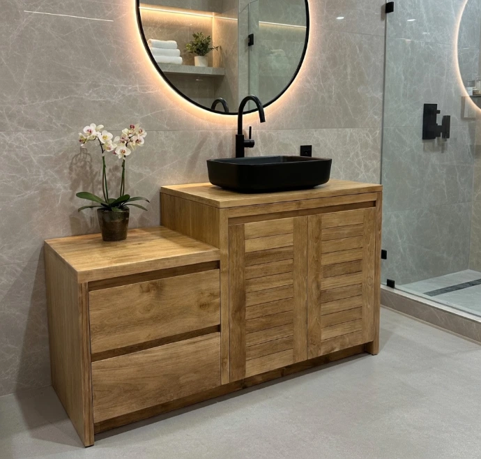 meuble salle de bain teck simple vasque