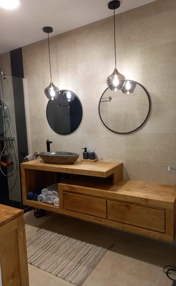 meuble salle de bain teck a suspendre