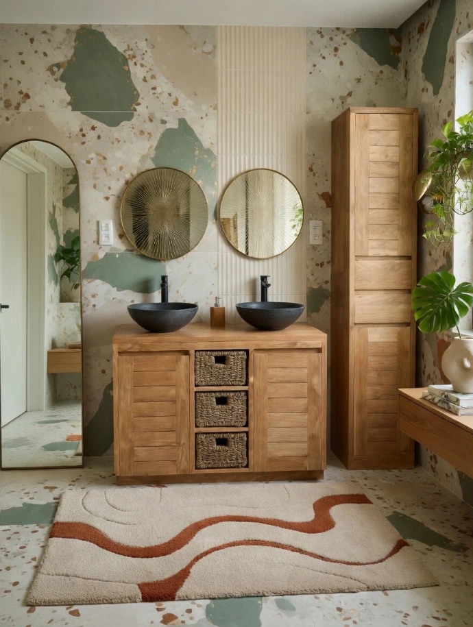 Meuble salle de bain teck massif avec double vasque - BaliB Belgique