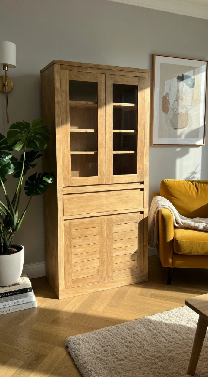 vitrine teck massif salon